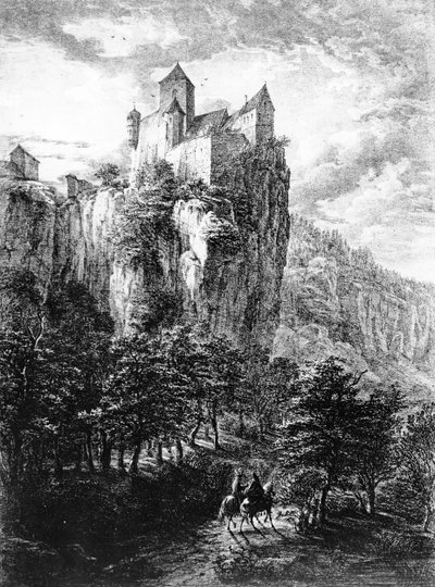 Schloss Prunn in Altmuhlthal, print by Friedrich Wilhelm Bollinger, 1818 by Domenico Quaglio
